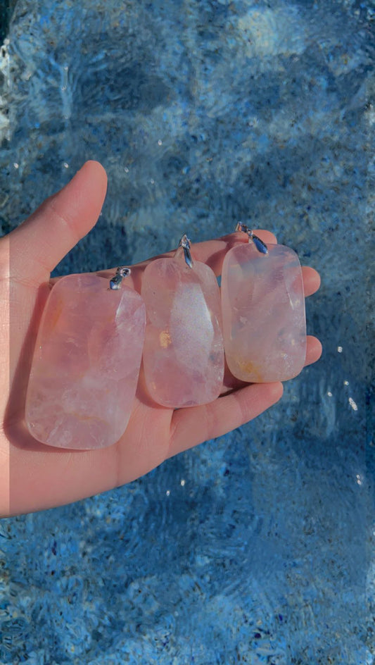 Rose Quartz Facetted Rectangle Pendent