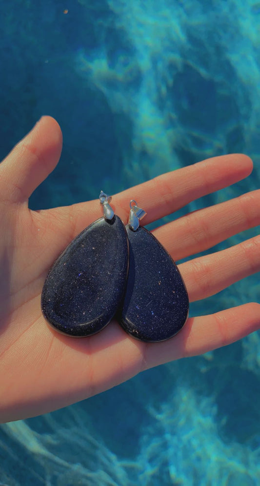 Blue Goldstone Teardrop Pendent