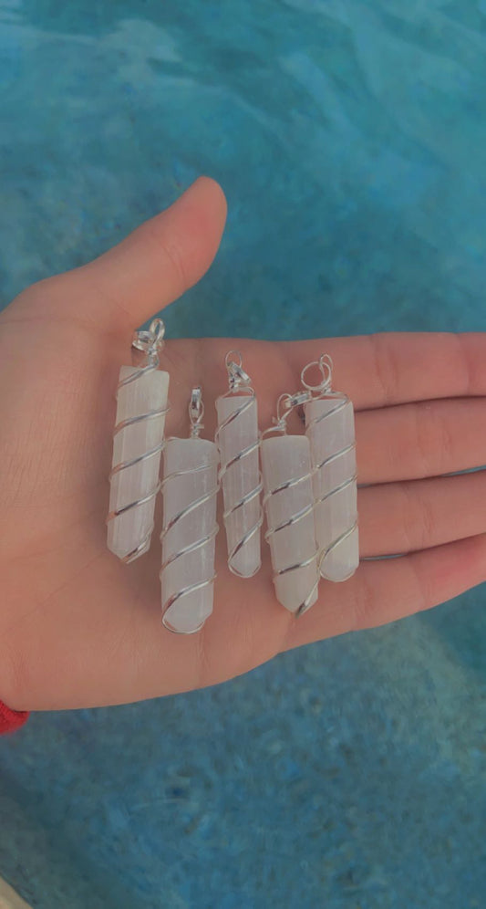 Selenite Wire Wrapped Pendent