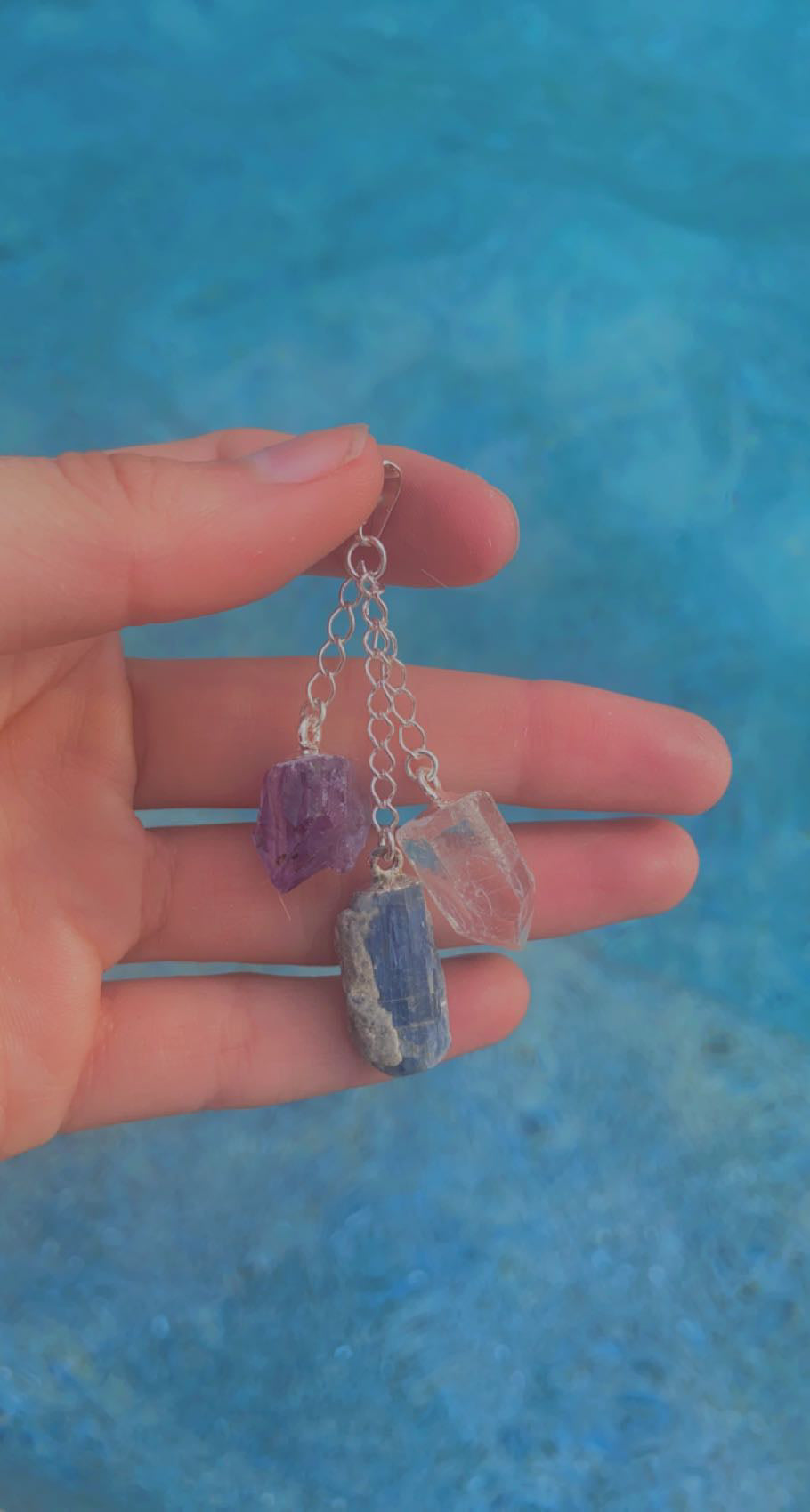 Clear Quartz, Amethyst, & Kyanite Dangly Pendent