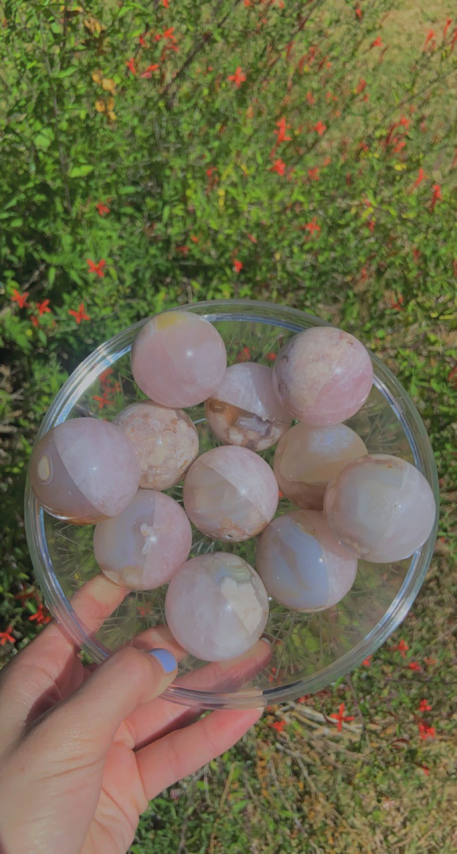 Half Rose Q, Half Flower Agate Sphere